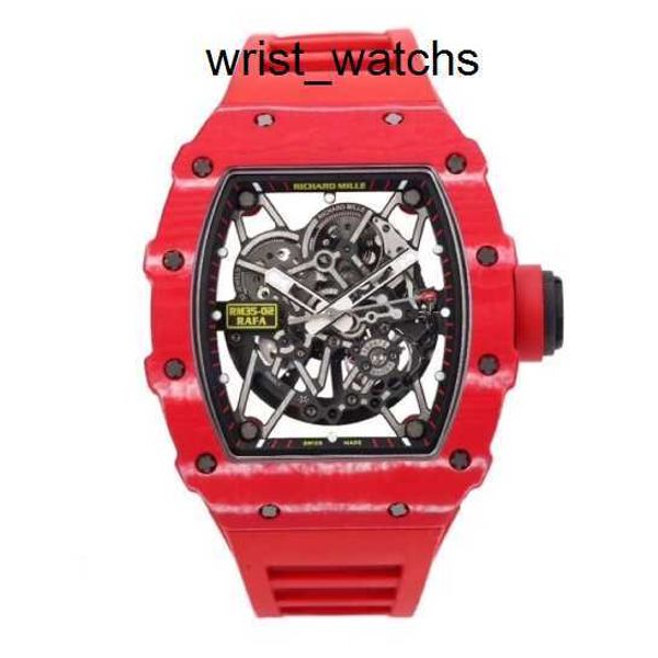 Reloj de pulsera RM Reloj de moissanita Reloj de pulsera Richardmilli RM35-02 Serie para hombres NTPT Reloj mecánico automático de fibra de carbono para hombres RM3502 Red Devil con tarjeta de seguridad