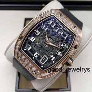 Reloj de pulsera RM con caja Reloj de pulsera Richards Milles Rm67-01 Serie de relojes mecánicos automáticos Rm6701 Indicación de fecha de diamante en oro rosa de 18 quilates