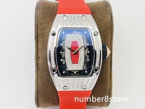 RM07-1 Diamant Automatisch Dameshorloge Roestvrij Staal Zwitsers Tonneau Rood Dameshorloge Saffierkristal Waterdicht Luxe Horloges
