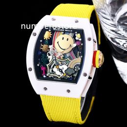 RM088 Smiley Montre Homme Enroulement Automatique Tourbillon 28800 vph ATZ Montre-Bracelet En Céramique Blanche Saphir Cristal Surdimensionné Montres De Créateur Étanche 6 Couleurs