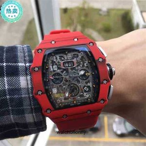 Rm11-03 reloj mecánico automático multifuncional para hombre Richa personalidad Esfera Grande cinta roja de fibra de alta calidad