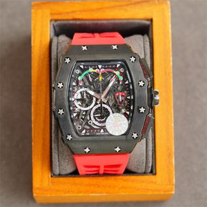 11-03 Montre de Luxe Mens Horloges 50 * 40mm Multifunctionele Quartz Mening Koolstofvezel Case Rubberen Strap Luxe horloge Horloges