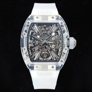 12-01 Montre de Luxe Mens horloges Zwitserse handmatige tourbillonbeweging Volledig glas Case Rubber Watchband Hollow Out Design Luxury horloge