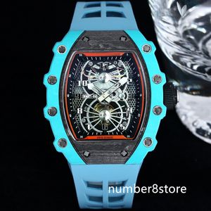 RM21-02 Tourbillon Aerodyne Herenhorloge Blauw Zwart Carbon Automatisch uurwerk 28800vph Saffierkristal Luxe horloge 8 kleuren