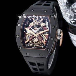 RM47 Zwart Keramisch Sport Automatisch Herenhorloge Geskeletiseerde Wijzerplaat Zwitsers Tonneau Horloge Saffierkristal Waterdicht Luxe Horloges 9 Kleuren