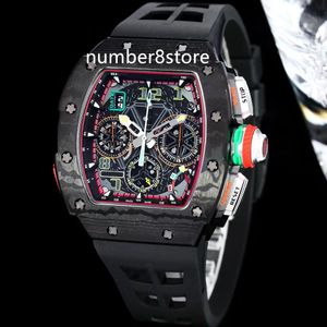 RM65-01 Chronographe Tonneau Montre pour homme en acier inoxydable noir VK Quartz Cadran squelette Suisse Saphir Cristal Étanche Montre-bracelet de sport surdimensionnée 9 couleurs