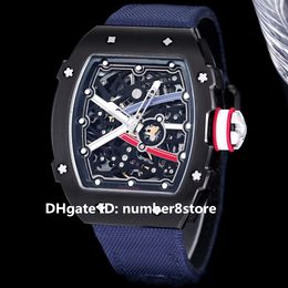 RM67-02 Reloj para hombre con cuerda automática, esfera esquelética de acero inoxidable negro, reloj de pulsera Tonneau suizo, cristal de zafiro, relojes deportivos impermeables, 14 colores