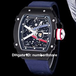 RM67-02 Automatisch opwindbaar herenhorloge Zwart roestvrij staal Skeleton Dial Zwitsers Tonneau-polshorloge Saffierkristal Sport Waterdichte sporthorloges 14 kleuren