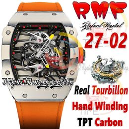 RMF 27-02 MENS Watch Real Tourbillon Mechanical Hand Winding TPT Quartz Fibre de carbone Céquette squelette STRAP NYON ORANGE 2023 Super Edition Sport Eternity Watches