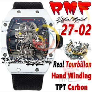RMF 27-02 Mens Watch Real Tourbillon Mechanical Hand Winding TPT Quartz Carbon Fiber Case Skeleton Dial Black Nylon Strap 2023 Super Edition Sport Eternity Watches