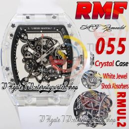 RMF AET 055 Montre pour homme RMUL2 Mécanique à remontage manuel Véritable ressort d'équilibre Boîtier en cristal véritable Cadran squelette Noir Bague intérieure en caoutchouc Super Editi