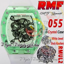 RMF AET 055 MENS WERCHT RMUL2 Mechanische handwindende True Balance Spring Green Crystal Case Skeleton Dial Transparante rubberband Super Edition Eternity Watches