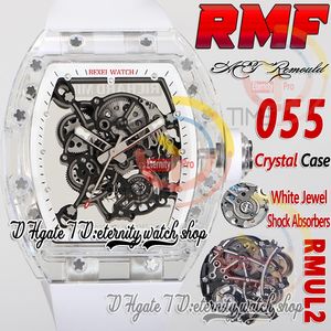 RMF AET 055 MENS WERCHT RMUL2 Mechanische handwindende True Balance Spring Real Crystal Case Skeleton Dial White Inner Ring Rubber Riem Super Edition Eternity Watches