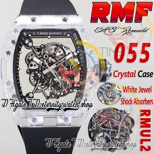 RMF AET 055 Reloj para hombre RMUL2 Mecánico Cuerda manual True Balance Spring Crystal White Case Skeleton Dial Anillo interior negro Banda de goma Super Edition eternity Relojes