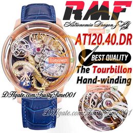 RMF AT120.40.DR Astronomia Tourbillon Mechanisch herenhorloge Roségouden kast 3D Art Gold Dragon Dial Alligator lederen band Super Edition trustytime001 Horloges