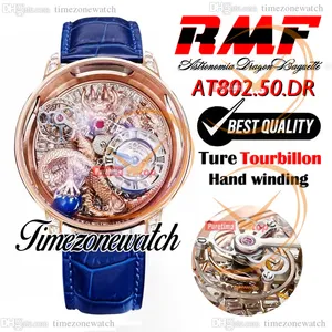 RMF AT802.50.DR Astronomia Tourbillon mechanisch herenhorloge Iced Out verharde stokbrood diamanten roségoud 3D Art Dragon wijzerplaat leer Super editie Timezonewatch A06D