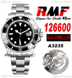 RMF Red Sea 126660 A32235 Automatic Mens Watch Deep James Cameron 43 C￩ramic Cading Black Dial 904L Oystersteel Bracelet Super Edition M￪me s￩rie Card PureTime C3