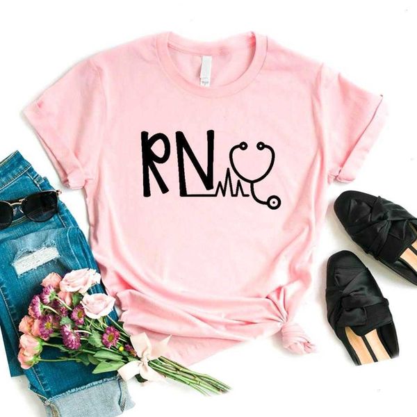 Rn Heartbeat Nurse Print Women Tops Womens T-shirt Hipster Funny Lady Yong Girl