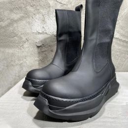 RO-Botas medias de cuero para hombre, zapatillas deportivas de diseñador, zapatos informales para hombre, zapatos planos altos con aumento de altura, zapatillas negras de otoño