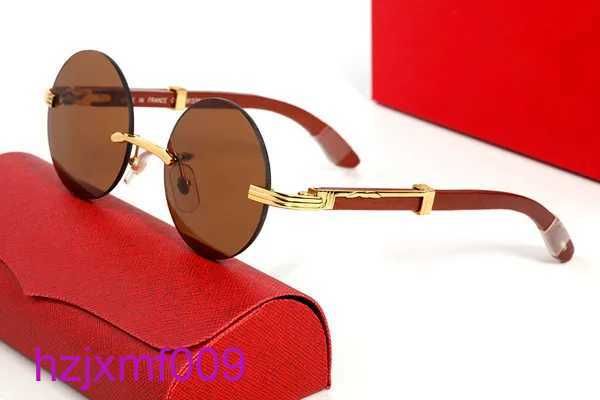 Ro02 Gafas de sol Moda de gran tamaño Redondo Metal Hombres Mujer Diseñador Gafas de madera Cabeza de leopardo 2021 Calidad ovalada Aleación Multi con caja