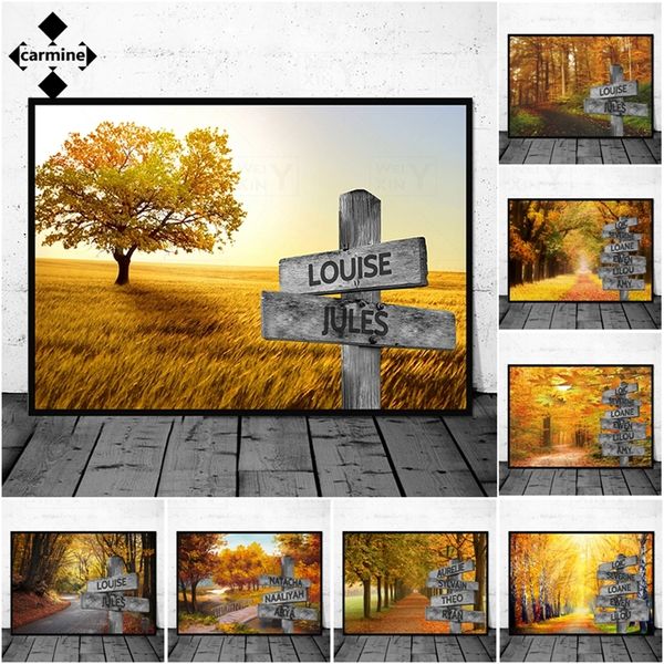 Panneau de signalisation Nom Toile Peinture Personnalisé Impression Sur Toile Automne Paysage Affiches et Gravures Nordique Imprimer Image pour La Décoration Intérieure Cadeau 220623