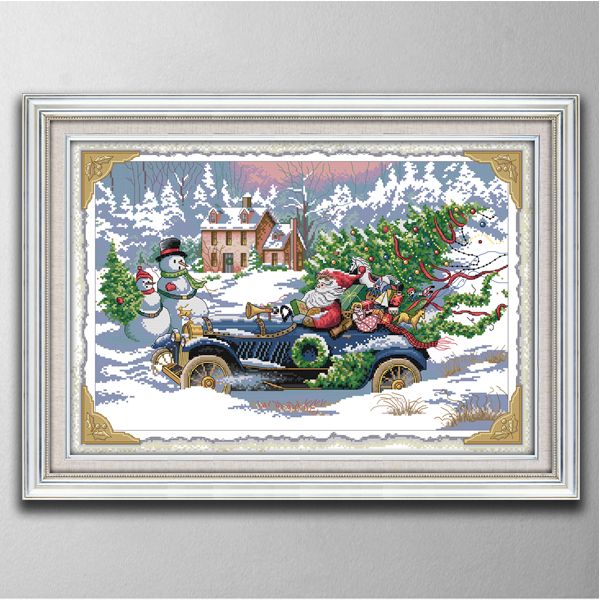 Roadster Santa pinturas para decoración del hogar, herramientas artesanales de punto de cruz hechas a mano, juegos de costura con bordado, impresión contada en lienzo DMC 14CT / 11CT