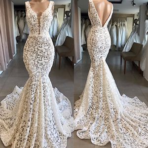 Robe De Mariage Elegante Kant Zeemeermin Trouwjurk Sexy V-hals Backless Custom Made Trouwjurken Bruidsjurken