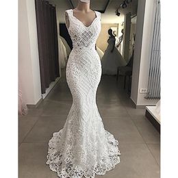 Robe de Mariee 2020 Cut-Out Lace Appliques Mermaid Trouwjurken Mouwloze Hollow Out Wedding Troogs Elegant Plus Size Bridal Dress 227D