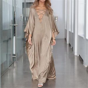 Robe de Page V-Neck Oversize Kaftan Beach Cover Ups Plus taille Mujer Robe Sexy Satin Maxi Sarong TUNIC BEACH