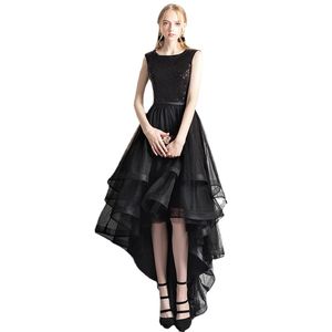 Robe de soiree zwarte elegante o-neck korte front lange rug avondjurken lovertjes banket feest formele prom-jurk