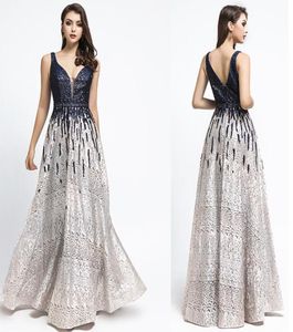 Robe De Soiree Gatsby 2019 Luxe zwarte pailletten ALine Avondjurken yousef aljasmi sexy v-hals kralen kristal arabische Galajurken8022073