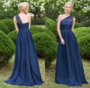 Robe demoiselle d'honneur une épaule bleu marine robes de demoiselle d'honneur longues robes de bal perlées robes de soirée de mariage