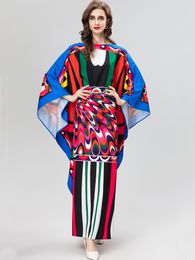 Gewaad-mode jurk lente herfst dames klassieke print vleermuismouw max losse vestidos elegante dame casual