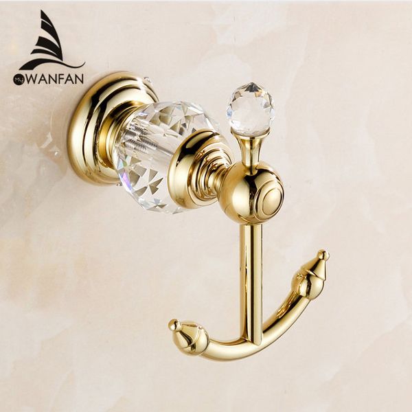 Ganchos para batas, gancho de estilo europeo en la pared, cristal de lujo, Latón dorado, gancho para batas, colgadores de baño, toallero, gancho para ropa, HK-25