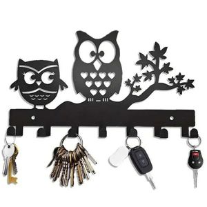 Robe Hooksmulti-Purpose Black Metal Owl Keyder Howder for Door Corridor Haltroom Dormitory - 7 Racks Hooks Decor Wall H240516