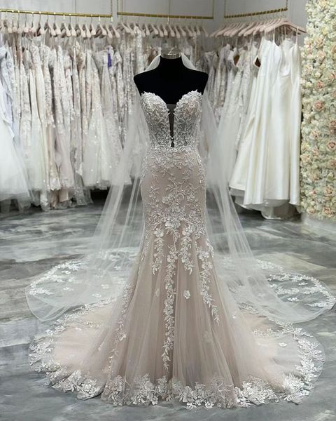 Robe Mariee-vestidos de novia de sirena de lujo, apliques con hombros descubiertos, Encaje Vintage, vestidos bohemios de novia, escote en forma de corazón, 2024