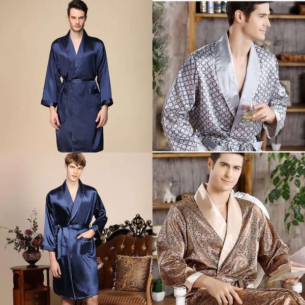 Robe Men's Nightgown Satin Kimono Bataille de vêtements de nuit décontractés plus tailles Imprimé Gold Home Drush 3xl 4xl 5xl 220426