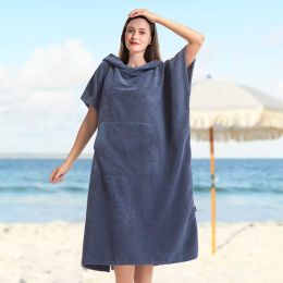 Robe Serviette Poncho Surf Peignoir de Bain à Manches Courtes avec Capuche en Microfibre à Séchage Rapide pour Hommes et Femmes