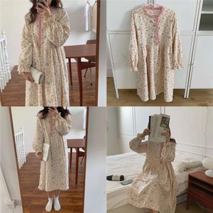 Robe Floral Nightgown Sleepwown Sleepwow Sleep Womens Coreano Noche Corea Ruffles Pamas Otoño Autumn Long manga Casa Botón Nightwear 230914 Wear