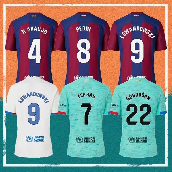 Robert Lewandowski Barcelona 23 24 Jersey de fútbol Jules Kounde Ronald Araujo Gavi Marc Guiu Oriol Romeu Marc-Andre Ter Stegen Kit Kit Home Away