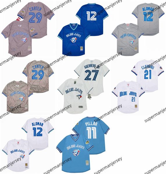 Roberto Alomar Jay Baseball Jersey 1992 1993 World Series Roy Halladay John Olerud Dave Winfield Jose Bautista Roger Clemens Joe Carter Paul Molitor Blue Throwback