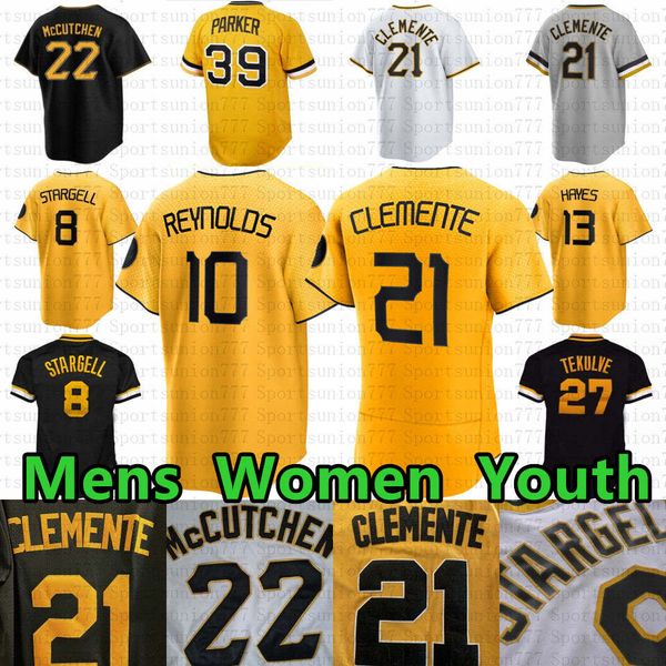 Roberto Clemente Andrew 22 Mccutchen Jersey de béisbol personalizado Barry Bonds Oneil Cruz Ke'bryan Hayes Bryan Reynolds David Bednar City Connect Austin Hedges Ji-hwan