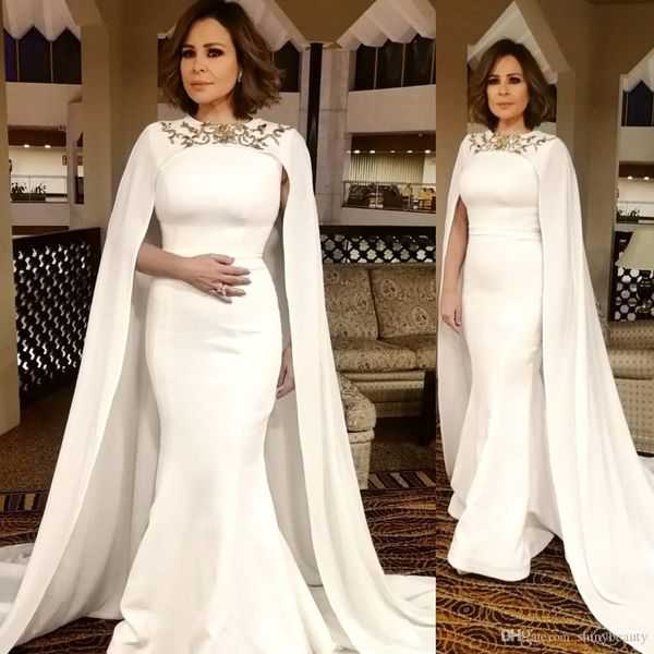Robes De Caftan Abaya Dubai Vestidos de noche con capa Sirena Vestidos de baile 2020 Satin Beaded Formal Celebrity Evening Party Dress Robes De Soir￩e