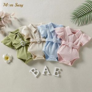 Robes nouveau-né bébé fille coton robet somber manche à mouche courte enfant en bas âge bébé ropa ceinture de taille bebe saut combinaison baby vêtements 02y