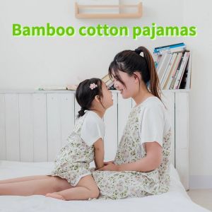 Robes d'été bambou fibre parentchild porte bébé pyjamas bébé vêtements de sommeil