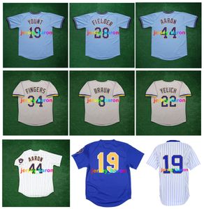 Robin Yount Hank Aaron Brewers Throwback Baseball Jersey Ryan Braun Prince Fielder Rollie Fingers Paul Molitor Cecil Cooper Christian Yelich Hideo Nomo Size S-4xl