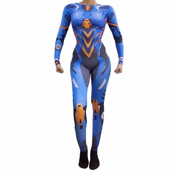 Robot Danza Cosplay Traje de mujer Anime Juego de rol Escenario Rendimiento Leotardo Persality Spandex Imprimir Estiramiento Flaco Mono b1QW #