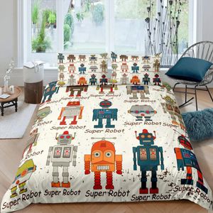 Robot dekbedovertrekset kinderen jongens aquarel robot beddengoed set moderne cartoon super robot patroon kingsize 2/3 stuks beddengoed set 240111