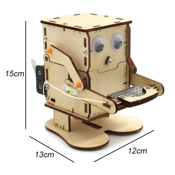 Robot comiendo monedas Juguetes para niños Diy ensamblado Educativo Científico Experimento Material Juguetes Madera Artesanía de madera DIY