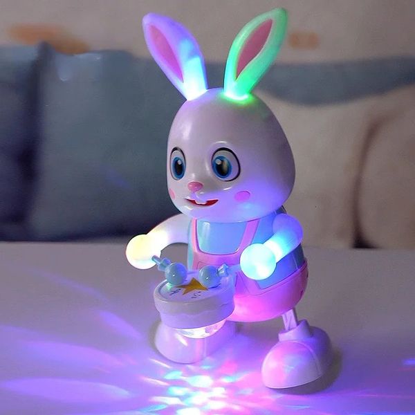 Robot Conejo Bailando Canción Canción Electrónica Conejito Música Robótica Animal Beat Drum con LED Lindo Juguete eléctrico para mascotas Regalo de cumpleaños para niños 240318